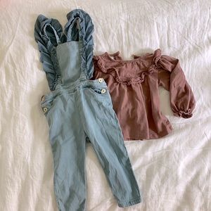 Zara overalls and mauve shirt | 18-24 months